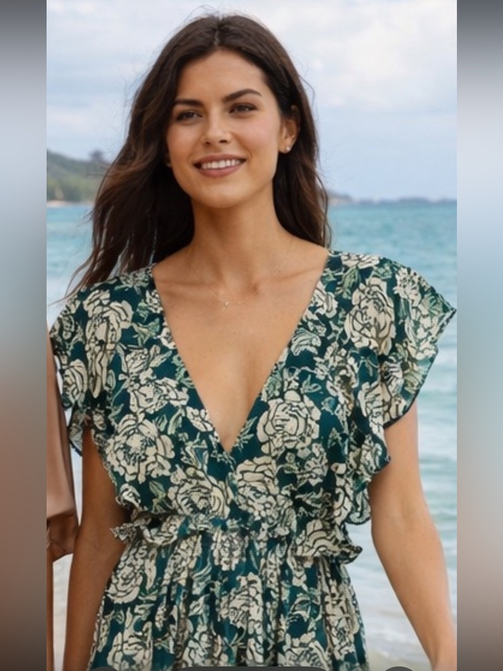 NWT RAGA Anthropologie floral ruffle top with gold embellishment